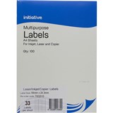 INITIATIVE MULTIPURPOSE LABELS 33UP 65GSM 64 X 243MM PACK 100