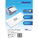 UNISTAT 38941 MULTIPURPOSE LABEL 21UP 635 X 38MM WHITE PACK 100