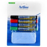 ARTLINE 577 WHITEBOARD MARKER BULLET 3MM ASSORTED AND ERASER STARTER KIT