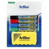ARTLINE 577 WHITEBOARD MARKER BULLET 3MM ASSORTED AND MAGNETIC ERASER KIT