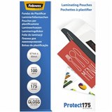 FELLOWES LAMINATING POUCH GLOSS 175 MICRON 67 X 99MM CLEAR PACK 100