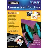 FELLOWES ENHANCE LAMINATING POUCH MATTE 80 MICRON A4 CLEAR PACK 100