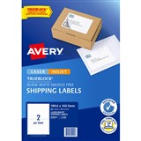 AVERY 959401 L7168 TRUEBLOCK INTERNET SHIPPING LABEL LASER 2UP WHITE PACK 10