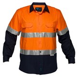 PRIME MOVER MA801 COTTON DRILL SHIRT LONG SLEEVE LIGHTWEIGHT WITH TAPE 2TONE ORANGE NAVY 4XL
