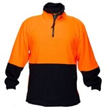PRIME MOVER MF115 HIVIS POLAR FLEECE JUMPER LONG SLEEVE 14 ZIP 2TONE ORANGE NAVY LARGE