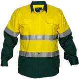 PRIME MOVER MA801 COTTON DRILL SHIRT LONG SLEEVE LIGHTWEIGHT WITH TAPE 2TONE YELLOW GREEN 5XL