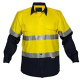 PRIME MOVER MA801 COTTON DRILL SHIRT LONG SLEEVE LIGHTWEIGHT WITH TAPE 2TONE
