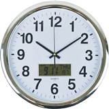 ITALPLAST WALL CLOCK WITH LCD DISPLAY 430MM WHITE  CHROME