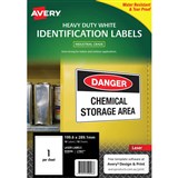 AVERY 959096 L7067 HEAVY DUTY LASER LABELS 1UP WHITE PACK 10