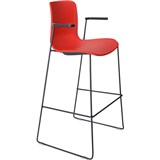 DAL ACTI BAR STOOL SLED BASE HIGH 760MM ARMS BLACK ARMPADS AND BLACK POWDERCOAT FRAME RED POLYPROP SHELL