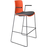 DAL ACTI BAR STOOL SLED BASE HIGH 760MM ARMS BLACK ARMPADS AND BLACK POWDERCOAT FRAME ORANGE POLYPROP SHELL