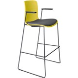 DAL ACTI BAR STOOL SLED BASE HIGH 760MM ARMS BLACK ARMPADS AND BLACK POWDERCOAT FRAME YELLOW POLYPROP SHELL