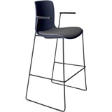 DAL ACTI BAR STOOL SLED BASE HIGH 760MM ARMS BLACK ARMPADS AND BLACK POWDERCOAT FRAME NAVY BLUE POLYPROP SHELL