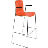 DAL ACTI BAR STOOL SLED BASE HIGH 760MM ARMS BLACK ARMPADS AND CHROME FRAME ORANGE POLYPROP SHELL