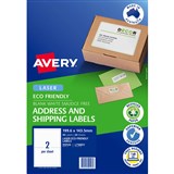 AVERY 959126 L7168EV ECO FRIENDLY LABELS LASER 2UP WHITE PACK 20
