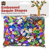 EDUCATIONAL COLOURS EMBOSSED SEQUINS ASSORTED SHAPES 150G