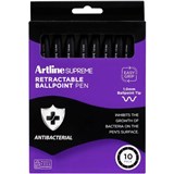 ARTLINE SUPREME ANTIMICROBIAL RETRACTABLE BALLPOINT PEN 10MM BLACK PACK 10