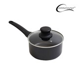 CONNOISSEUR PRESSED NON STICK SAUCEPAN WITH GLASS LID 160MM BLACK